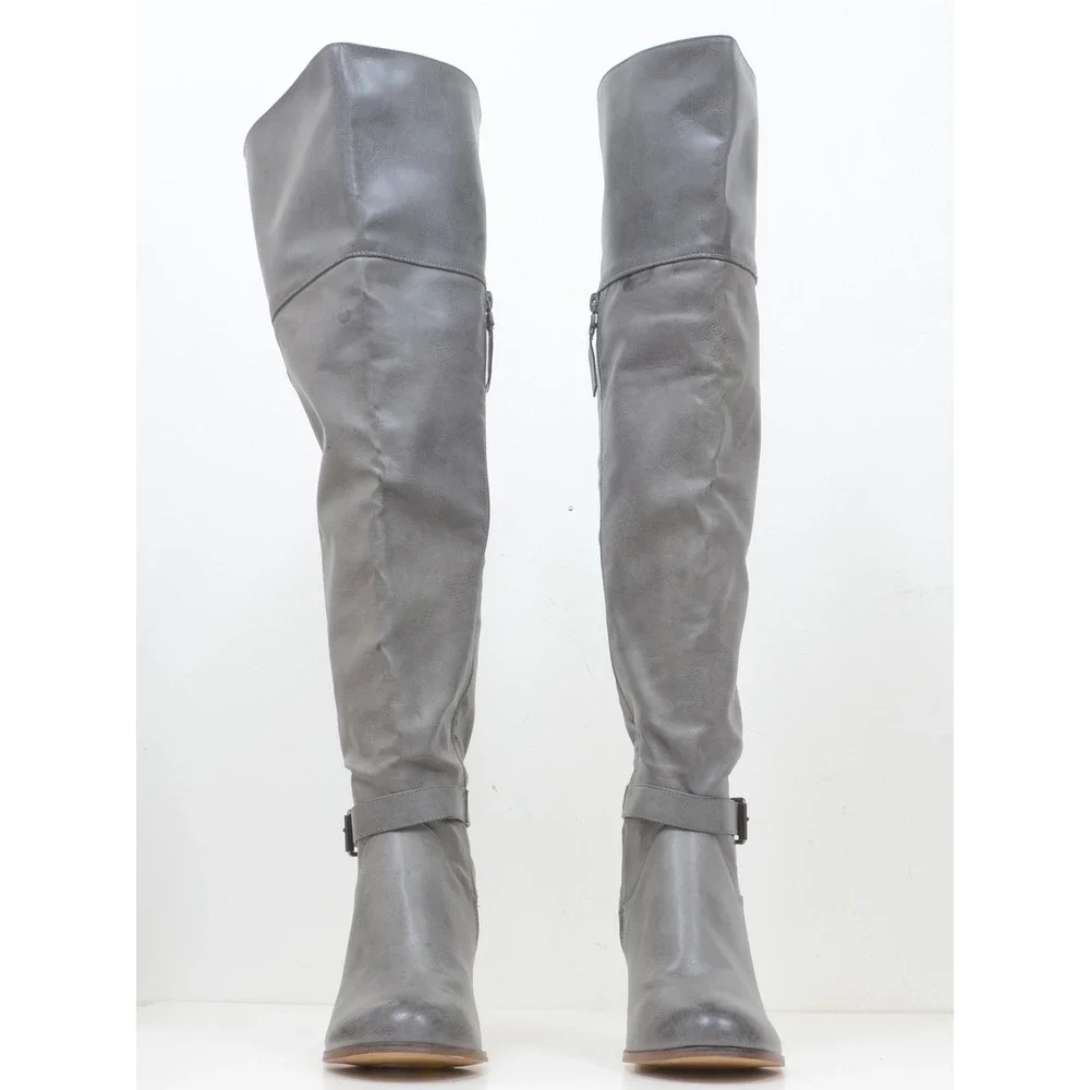 Torrid Women's 10 WIDE Grey OTK Pirate Heeled Knee Boots Vegan Leather Goth Sexy
